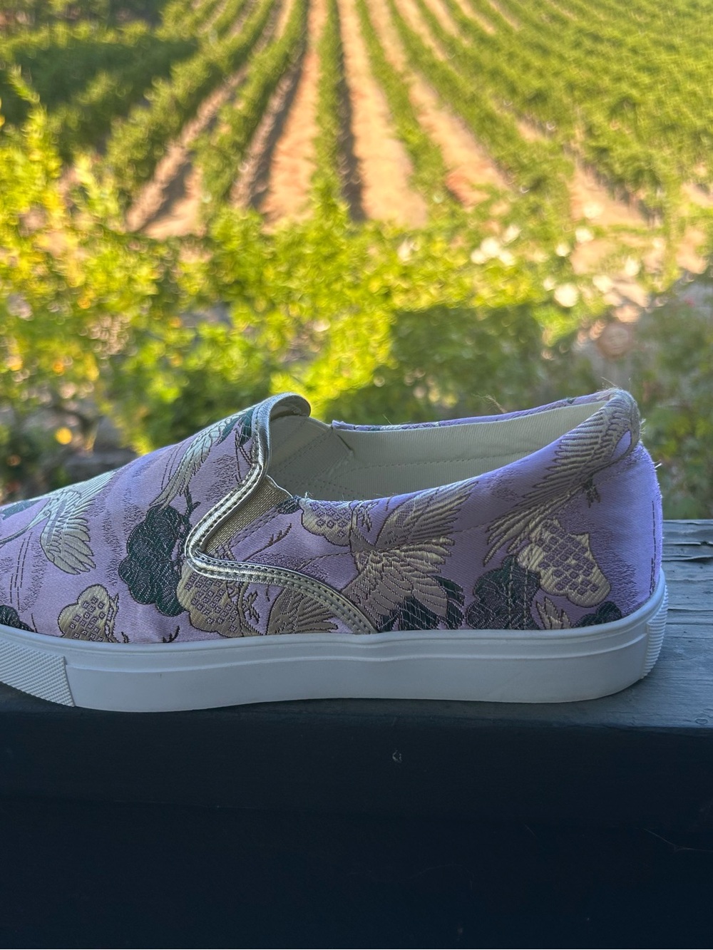 Johnny Was Lavender Crane Embroidered Slip-On Sneakers